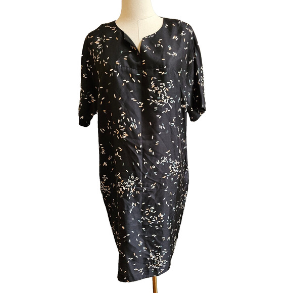 Lafayette 148 100% Silk Sheath dress Black Gold Fireworks Pattern‎ Sz SMALL - Picture 1 of 6
